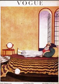 Vintage art-book page White kitty and the lap of luxury