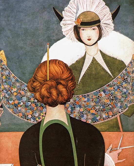 Vintage art book page Lady in the mirror