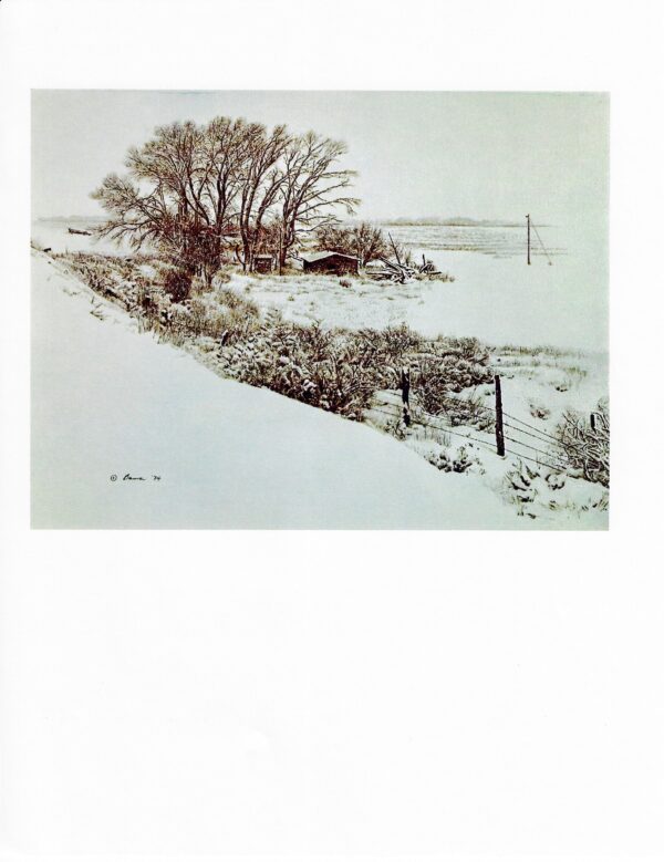 James Bama "Bob Rumsey's place" 1974 Vintage page from '70s cowboy art book Winter scene - Image 2