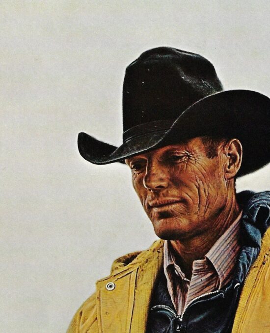James Bama “Handsome Cowboy in Yellow Slicker” 1974 Vintage page