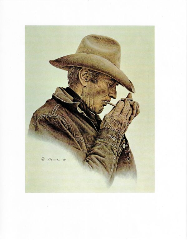 James Bama "Slim lighting up" 1974 Vintage page from '70s cowboy art book - Image 2