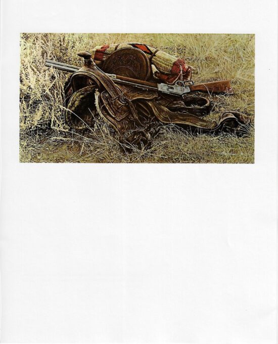 James Bama Western art 1880s saddle and rifle still life Vintage book print