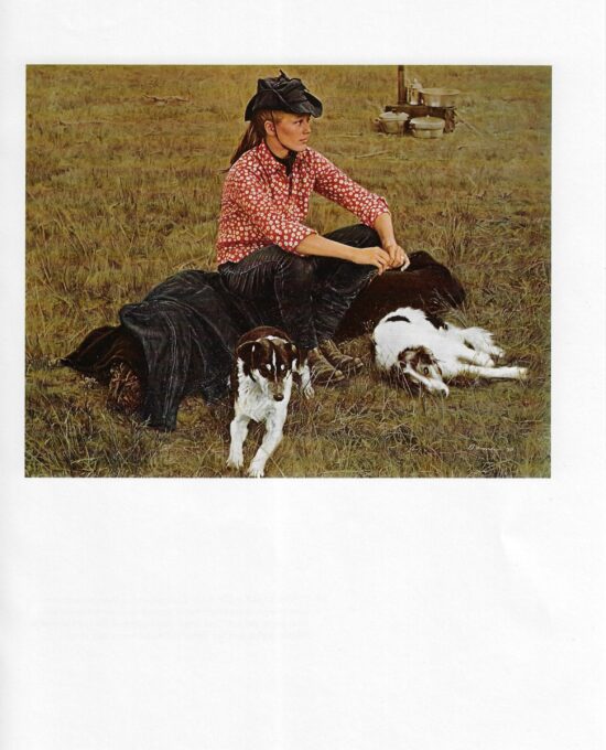 James Bama “Lynn and the Dogs” 1970 Vintage page from ’70s cowboy art book