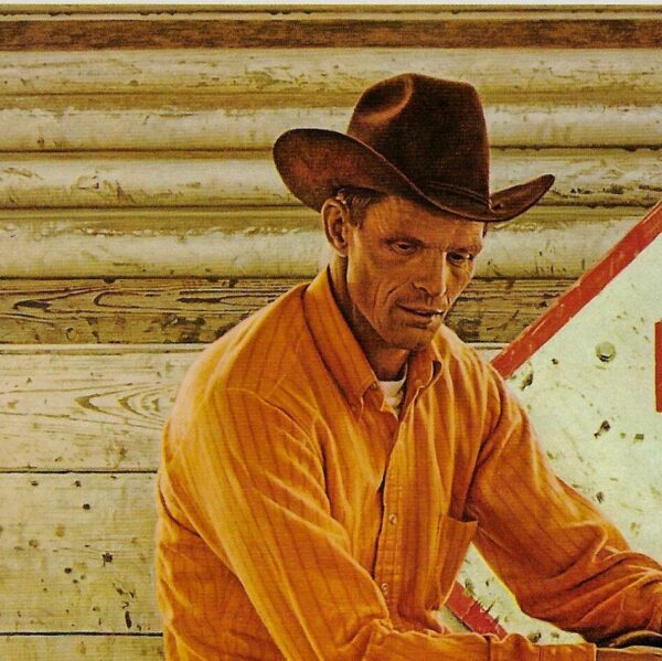 James Bama "Bill Smith, Number One World Champion Saddle Bronc Rider" 1974 Vintage page from '70s cowboy art book