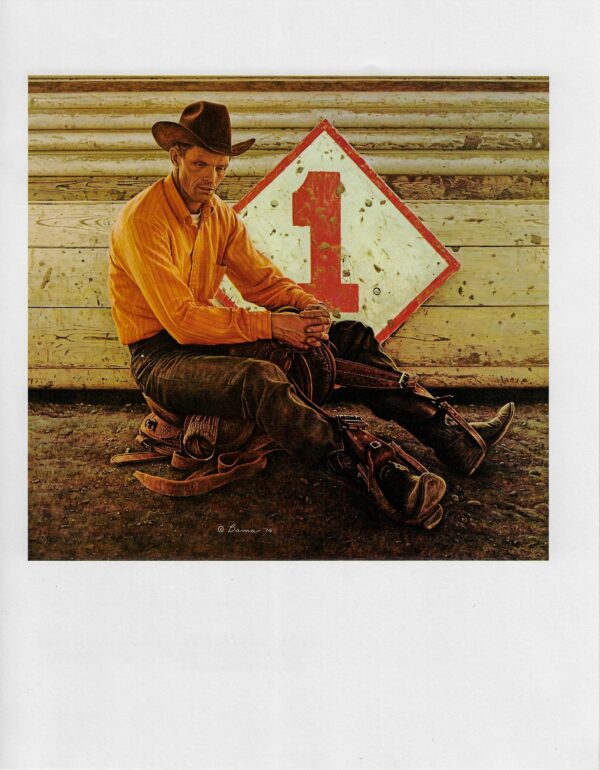 James Bama "Bill Smith, Number One World Champion Saddle Bronc Rider" 1974 Vintage page from '70s cowboy art book - Image 3