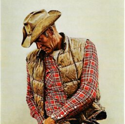 James Bama "Lee Pinkard, Hunting guide " 1974 Vintage page from '70s cowboy art book chaps