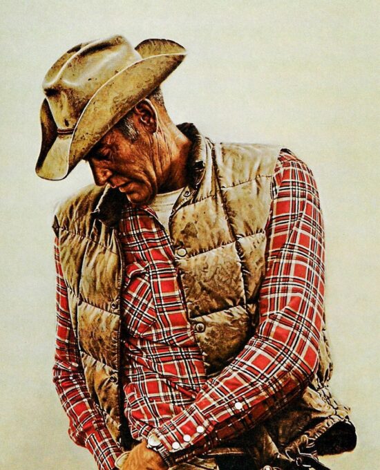 James Bama “Lee Pinkard, Hunting guide ” 1974 Vintage page from ’70s cowboy art book chaps