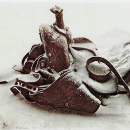 James Bama "Old saddle in the snow" 1973 Vintage page from '70s cowboy art book century old saddle