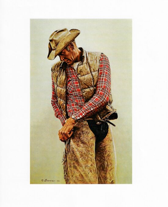 James Bama “Lee Pinkard, Hunting guide ” 1974 Vintage page from ’70s cowboy art book chaps