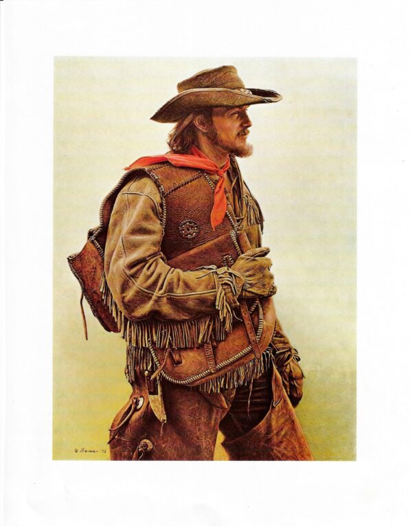 James Bama "Cowboy with hand-made saddle bag" 1973 Vintage art print - Image 2