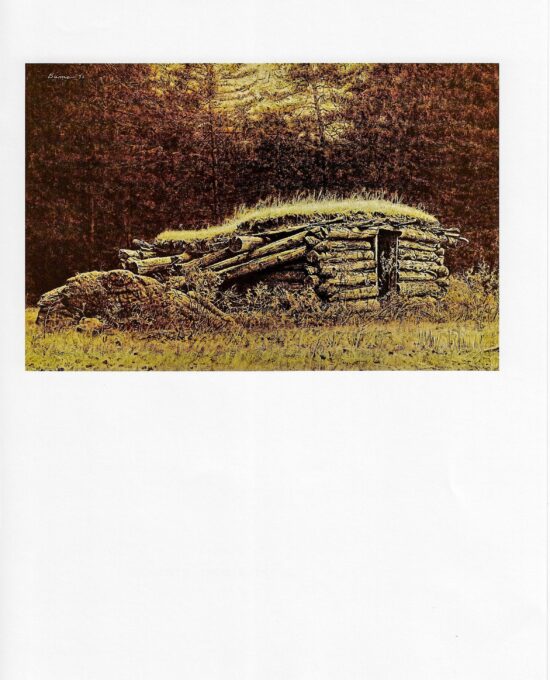 James Bama “Old homesteader’s sod roof cabin” 1972 Vintage art