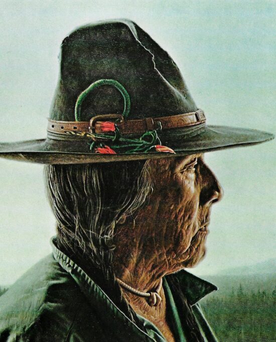 James Bama “Medicine Crow in Reservation Hat w/ horsehair braids” Vintage art page