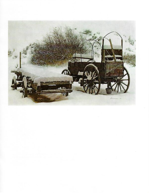 James Bama "Wagons in Winter" 1970 Vintage art print - Image 2
