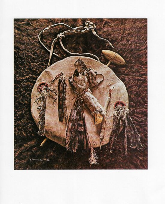 James Bama “Old Crow Indian Shield” Eagle head Buffalo robe Vintage book print rescued from ’70s orphaned art book