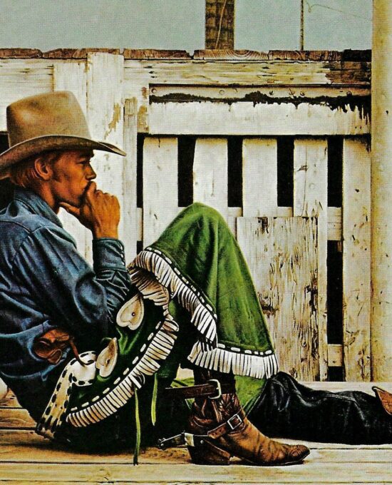 James Bama “The Rookie Bronc Rider” 1974 Vintage page from ’70s cowboy art book