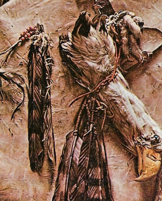 James Bama “Old Crow Indian Shield” Eagle head Buffalo robe Vintage book print rescued from ’70s orphaned art book