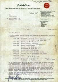 German travel agency trip itinerary Dublin & Endinburgh papers lot [1963] B1