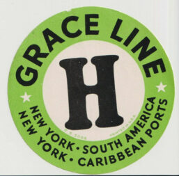 Grace Line Paper luggage label South America Caribbean New York unglued A1 1950s