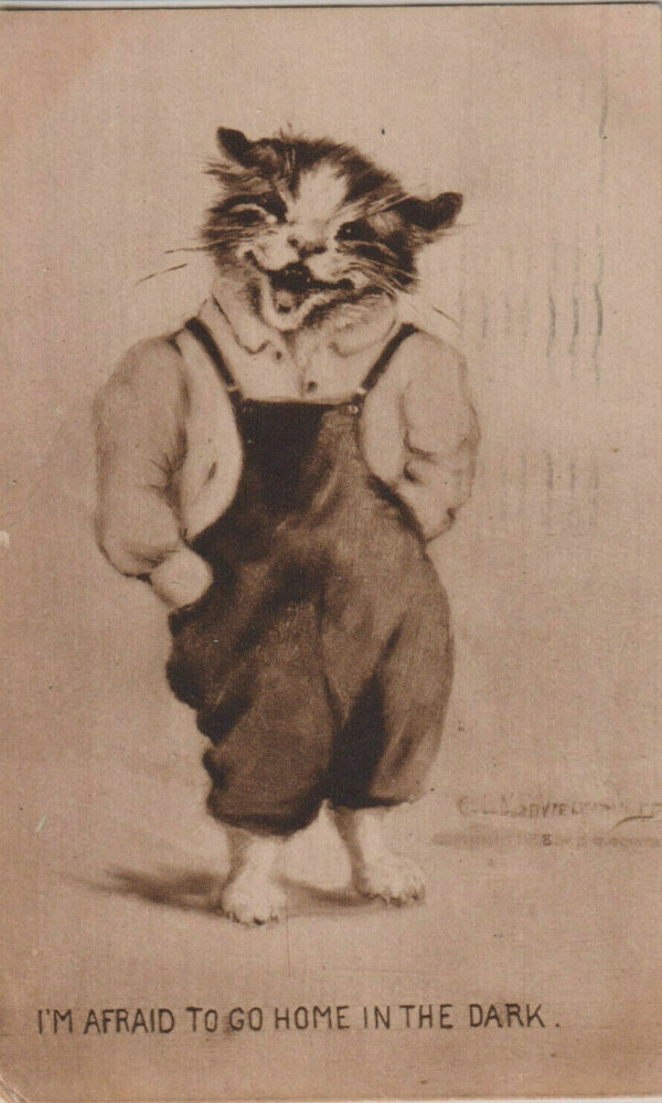 Overalls cat Artist signed postcard [1910] Posted Jersey City to Hensonville A1