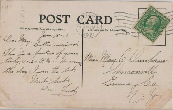 Overalls cat Artist signed postcard [1910] Posted Jersey City to Hensonville A1 - Image 2