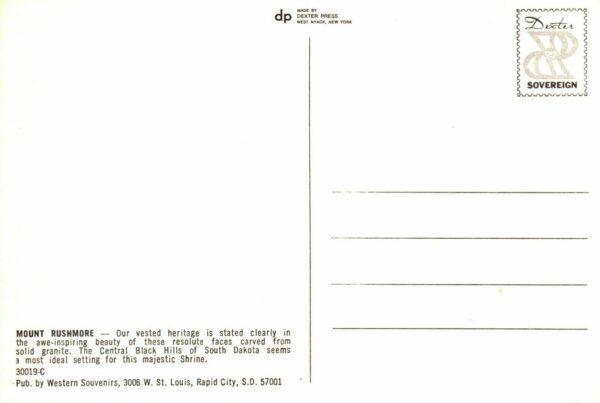 Mount Rushmore National Monument vintage postcard [c.1964] Unposted pristine B1 - Image 2