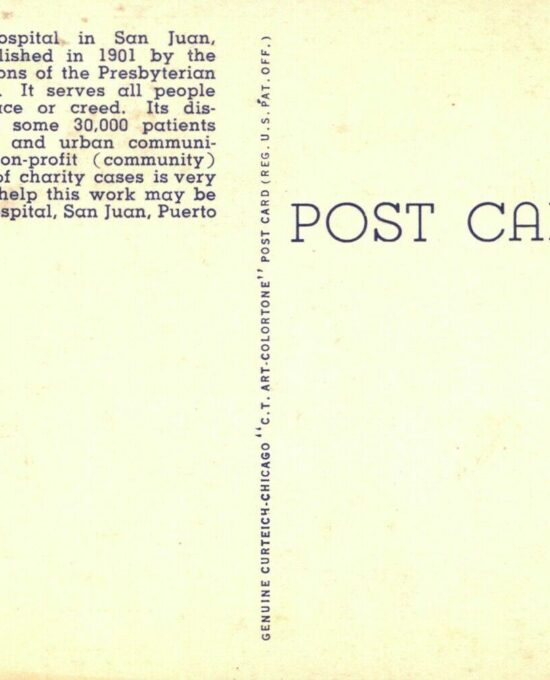 San Juan Puerto Rico Presbyterian Hospital [c.1940] Linen postcard Unposted B1