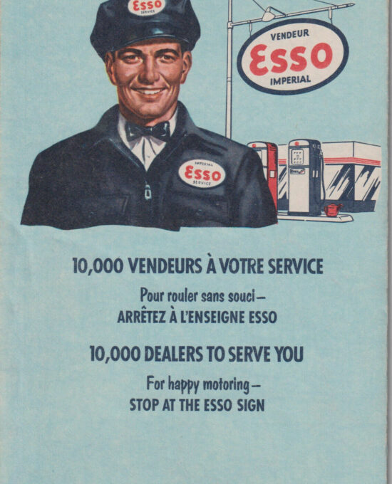 Quebec Esso Gas station travel Map [c.1954] 18 panel full color French English
