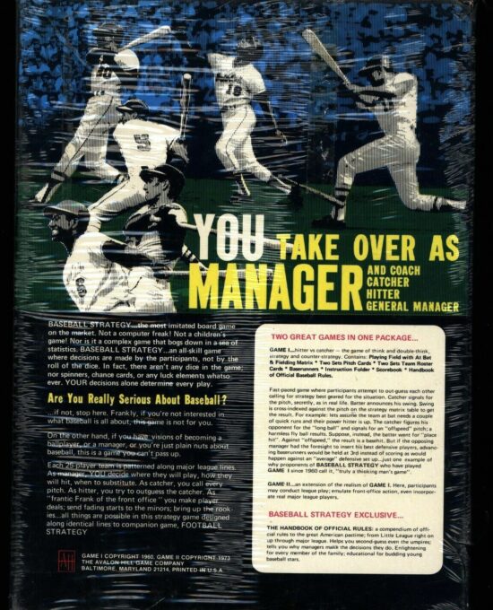 c.1977 Sports Illustrated “Baseball Strategy” Game Avalon Hill NOS – SEALED