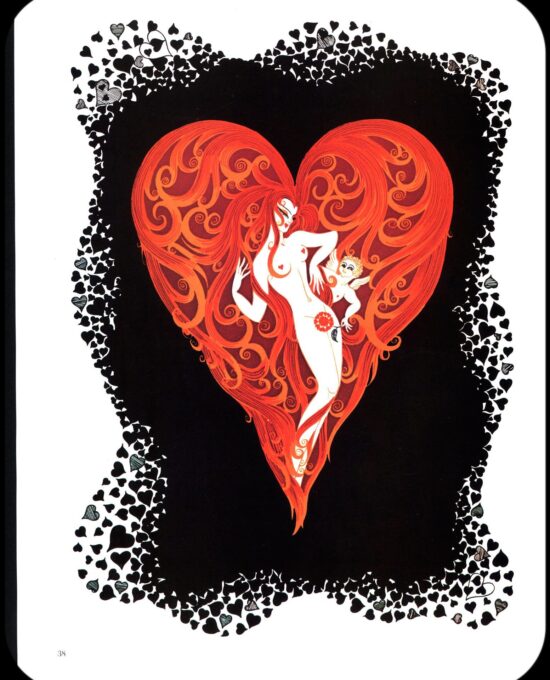 Erte Classic Art Deco Print “Spades” & “Hearts” [1973] The Aces series Vintage art book page