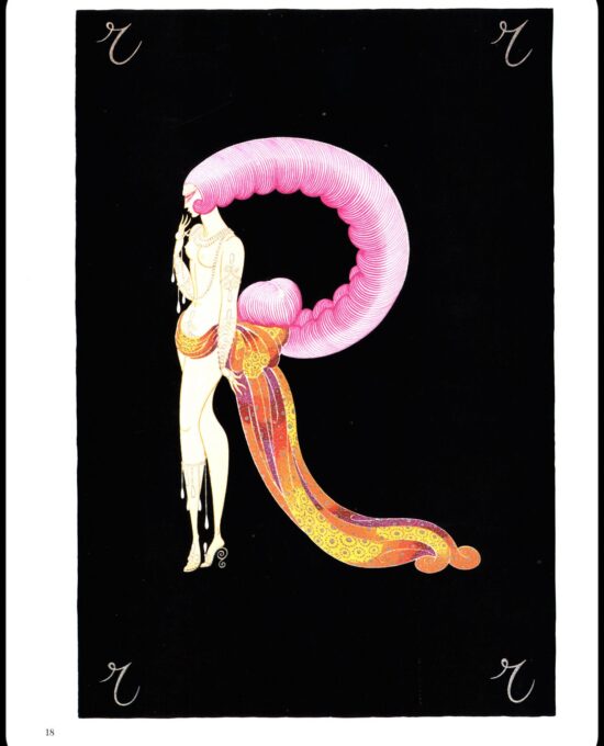 Erte Classic Art Deco Print “Q” & “R” 1977 The Alphabet series 2 sided vintage art book page