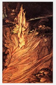 The Rhinegold and the Valkyrie Arthur Rackham 1910 art "Appear, flickering fire..." Color vintage book plate FREE SHIPPING