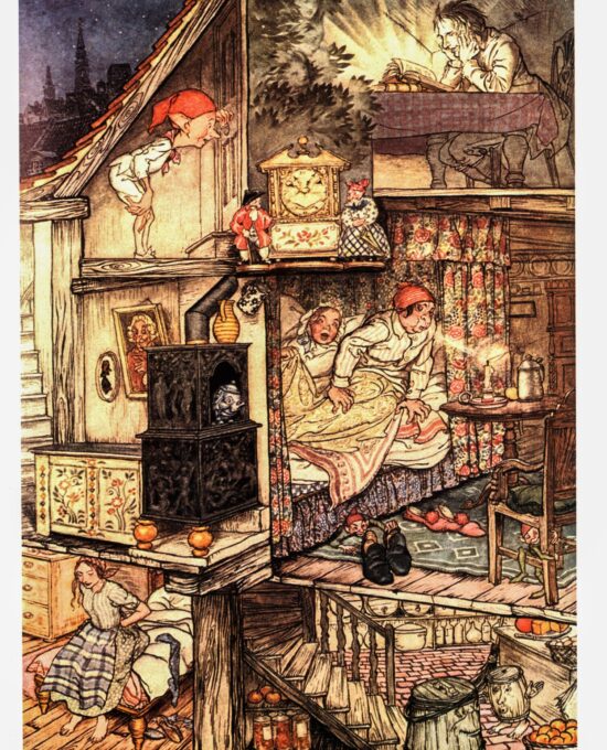 Fairy Tales by Hans Andersen Arthur Rackham 1932 art “When night was come and the shop shut up” Color vintage book page FREE SHIPPING