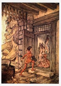 English Fairy Tales as retold by FA Steel Arthur Rackham 1918 art "Taking the keys of the castle, Jack..." Color vintage book page
