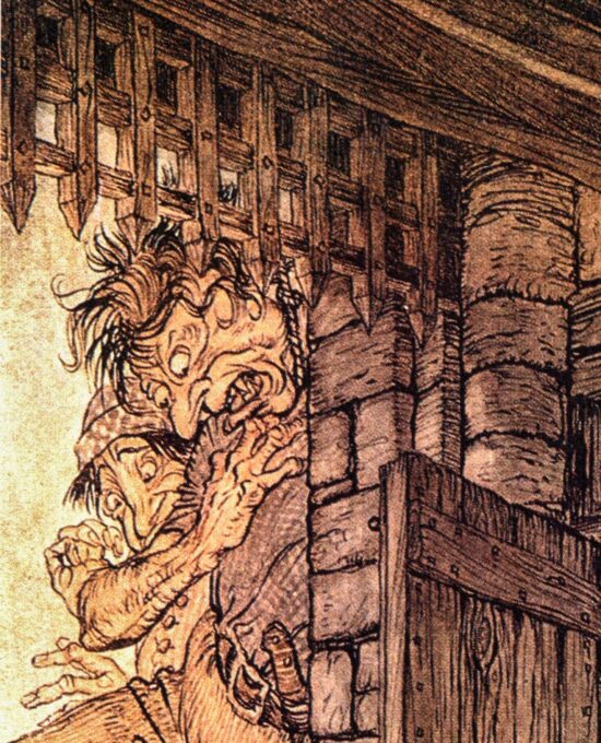 English Fairy Tales as retold by FA Steel Arthur Rackham 1918 art “Taking the keys of the castle, Jack…” Color vintage book page