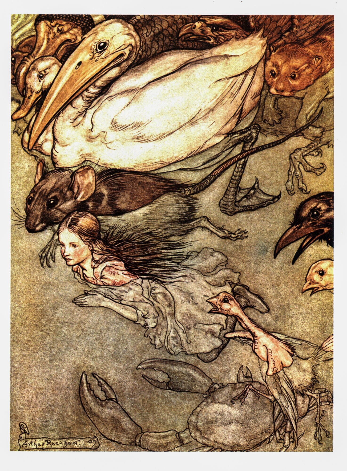 Arthur Rackham Alice in Wonderland Print: "The Pool of Tears" Vintage Book Page