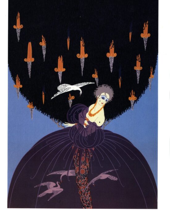 Erte “Freedom and Captivity”/”Love’s Captive” [c.1982] Two-sided vintage book page artwork