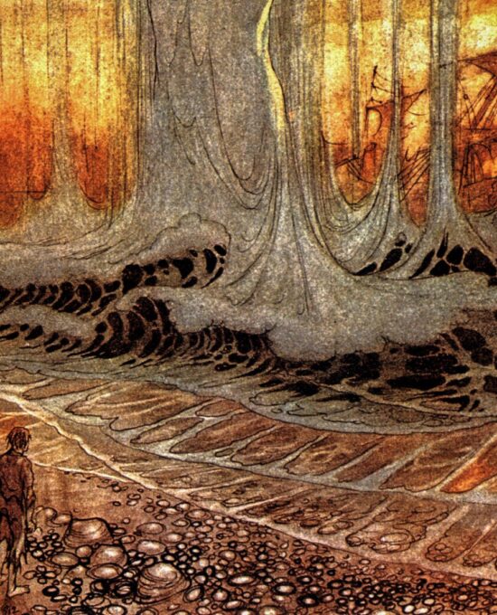 Aesop’s Fables Arthur Rackham 1912 art “The Shipwrecked Man & the Sea…” Color vintage art book page FREE SHIPPING