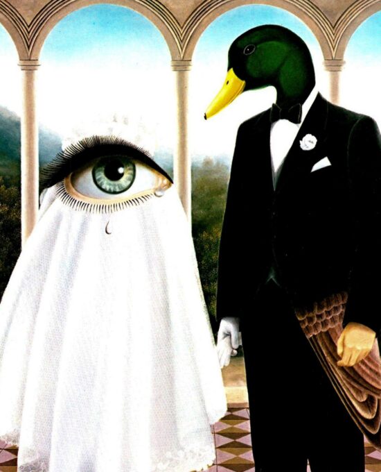 Gervasio Gallardo Vintage art book page “The Wedding” featuring the Giant eye and the Duck-headed Groom FREE SHIPPING