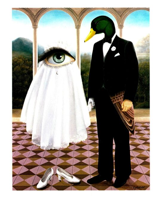 Gervasio Gallardo Vintage art book page “The Wedding” featuring the Giant eye and the Duck-headed Groom FREE SHIPPING