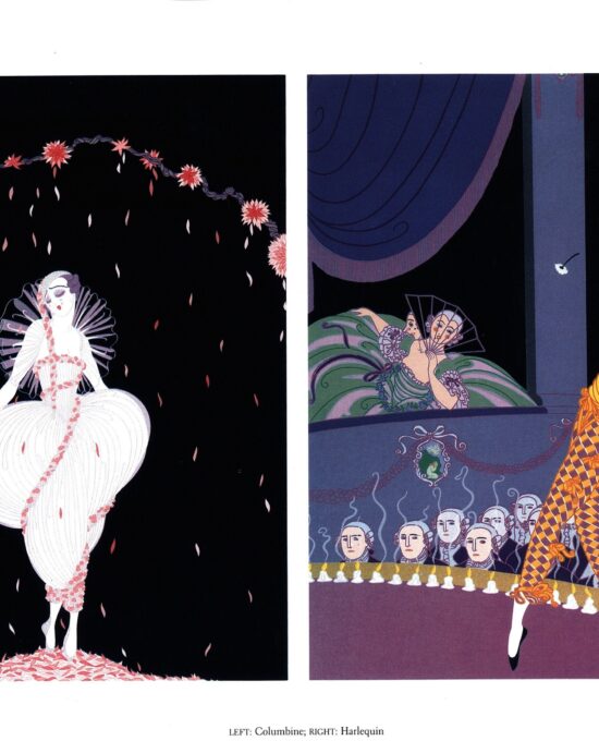 Erte “Sleeping Beauty / Columbine and Harlequin” [c.1982] Two-sided vintage book page