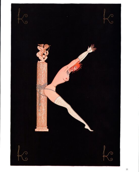Erte The Alphabet series “K” & “L” [1977] Two-sided vintage book page art