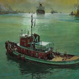 Doris Moran - Harbor tug, Hudson River, New York Vintage art book page maritime print Carl G. Evers
