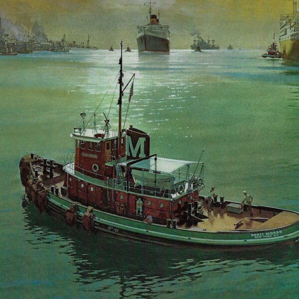 Doris Moran - Harbor tug, Hudson River, New York Vintage art book page maritime print Carl G. Evers