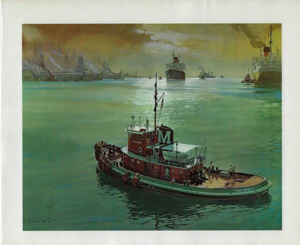 Doris Moran - Harbor tug, Hudson River, New York Vintage art book page maritime print Carl G. Evers - Image 3