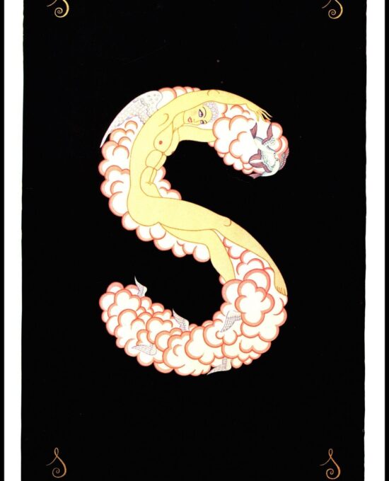 Erte Classic Art Deco Print “S” & “T” 1977 The Alphabet series Two-sided vintage art book page