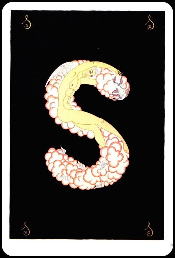 Erte Classic Art Deco Print "S" & "T" 1977 The Alphabet series Two-sided vintage art book page