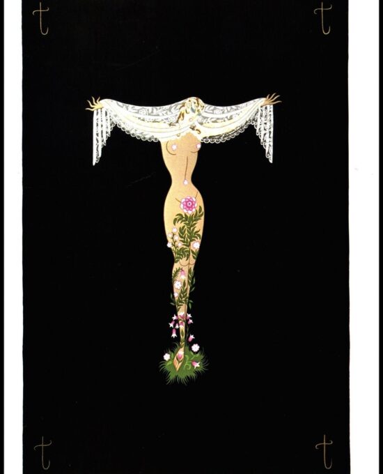 Erte Classic Art Deco Print “S” & “T” 1977 The Alphabet series Two-sided vintage art book page