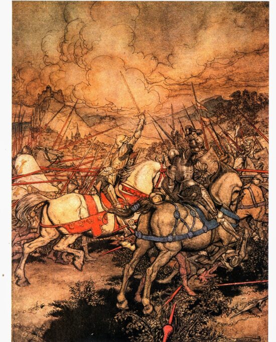 The Romance of King Arthur Arthur Rackham [1917] “How Arthur threw his sword Excalibur…” Color vintage book plate FREE SHIPPING
