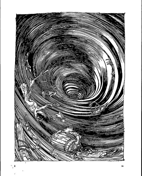 Edgar Allan Poe artwork “A Descent into the Maelstrom” by Arthur Rackham Vintage book page FREE SHIPPING