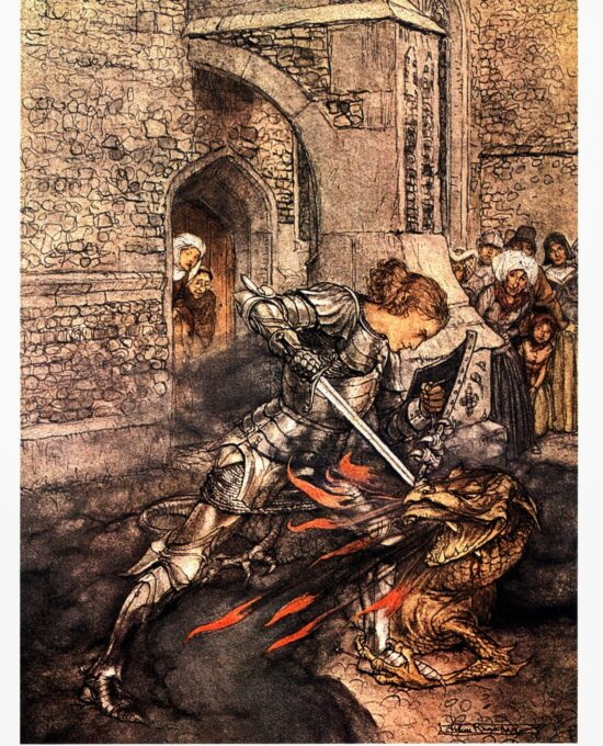 The Romance of King Arthur Arthur Rackham 1917 art “How Sir Lancelot fought…” Vintage art book page FREE SHIPPING